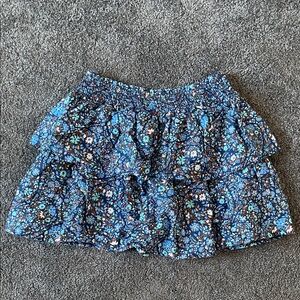 Vineyard Vines Blue Floral Ruffle Mini Skirt | Elastic Waist